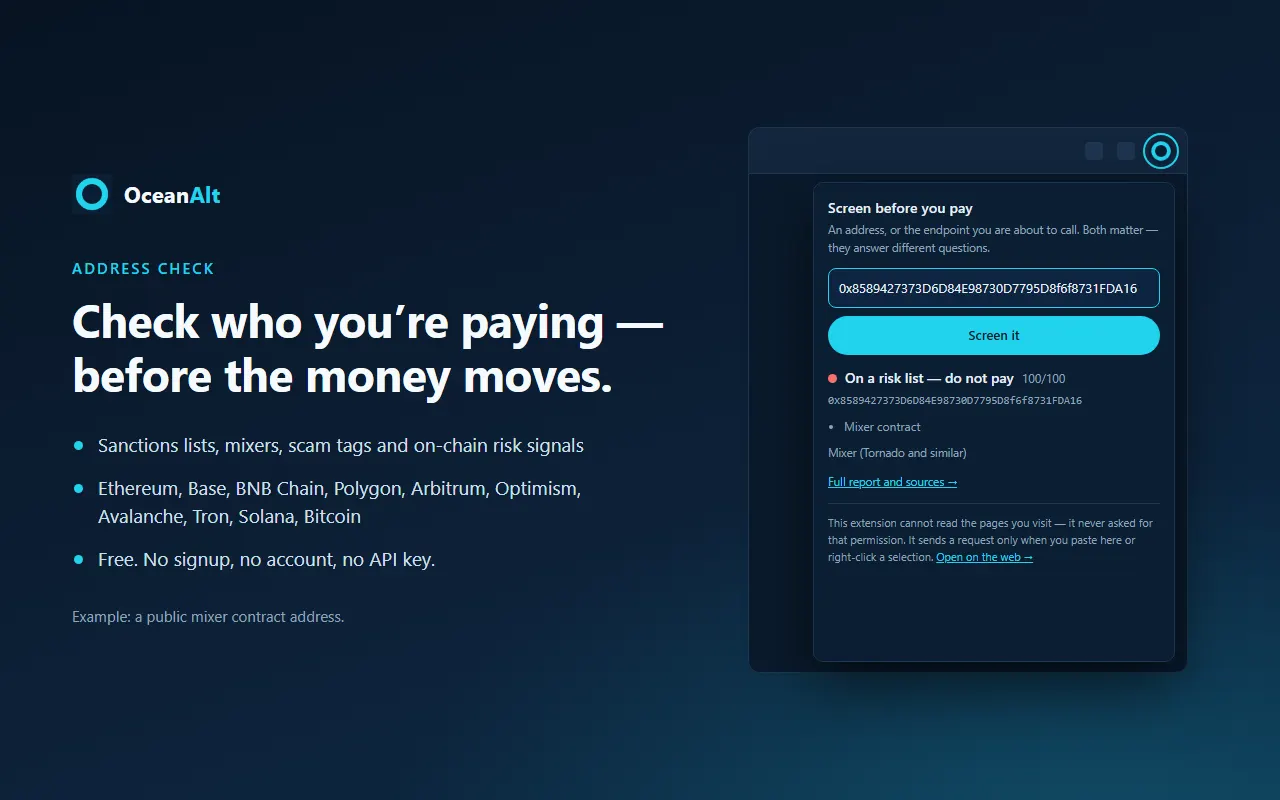 Screen a payee address