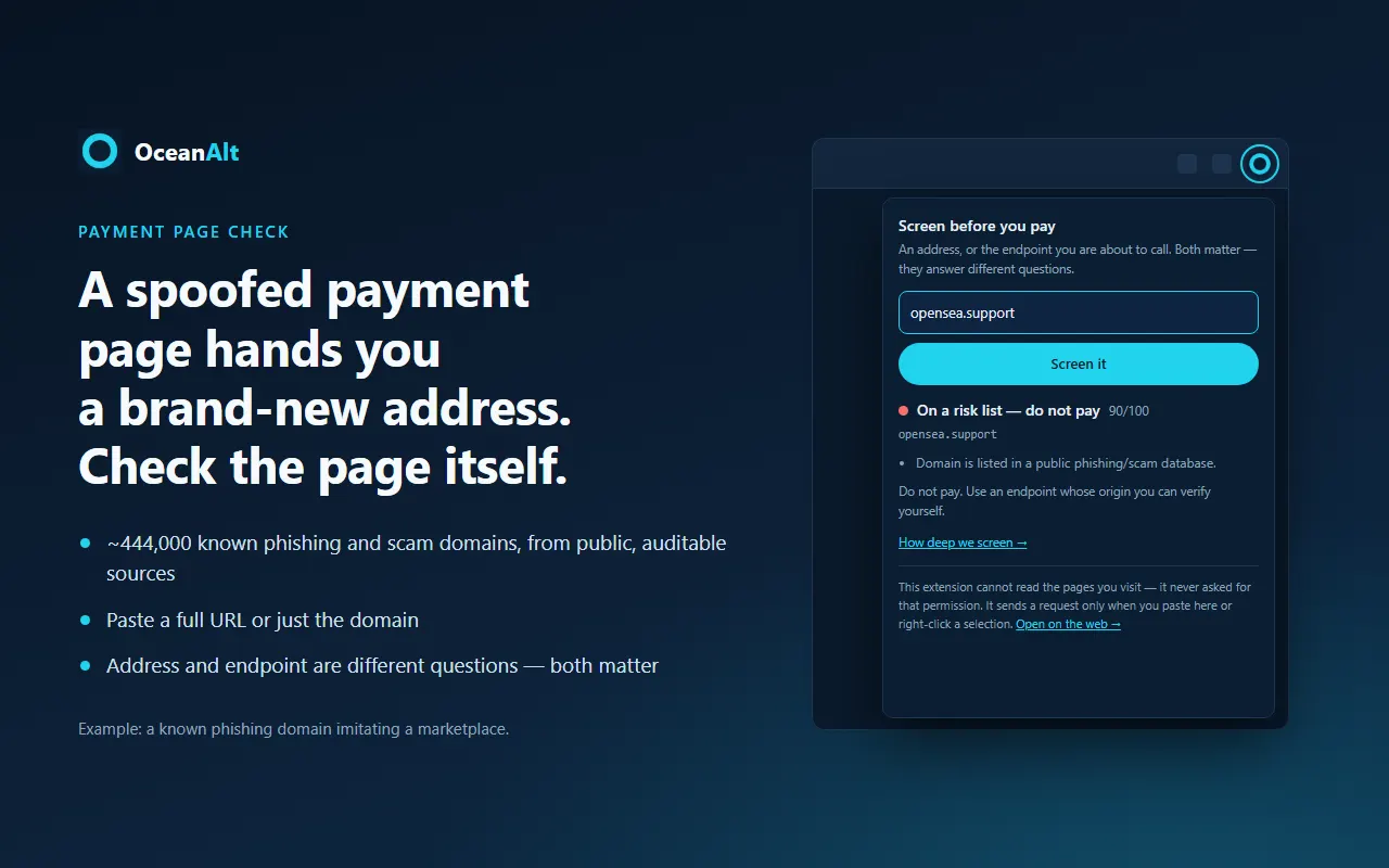 Screen a payment page